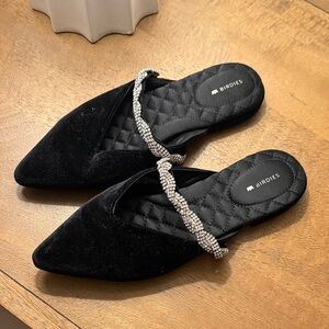 Birdies Black Mules with Silver Embellishments